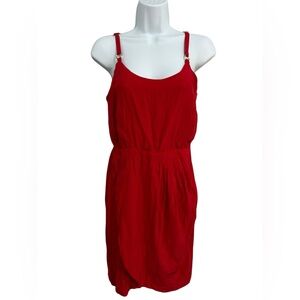 Amanda Uprichard Silk Tulip Hem‎ Adjustable Strap Cherry Red Mini Dress Sz Small